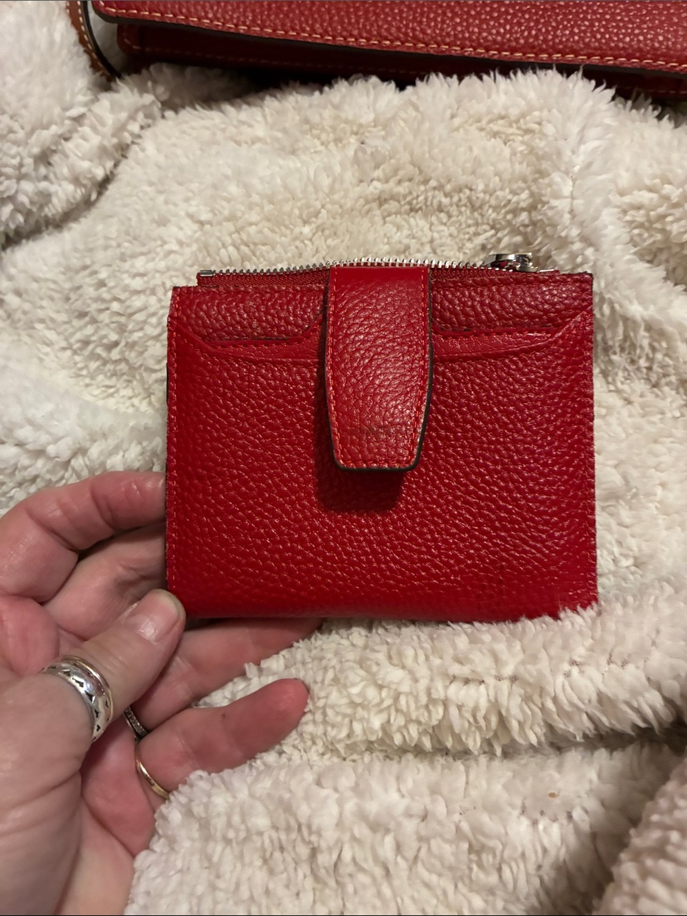 Classic Red Leather Card Wallet - Women Bags